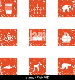 Forest lifelong icons set, grunge style Stock Vector