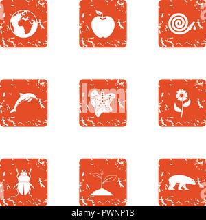 Long life icons set, grunge style Stock Vector