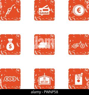 Oil cash icons set, grunge style Stock Vector