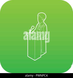 Orator speaking from tribune, outline style Stock Vector