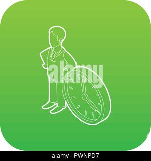 Businessman and clock showing 4 clock icon green vector Stock Vector