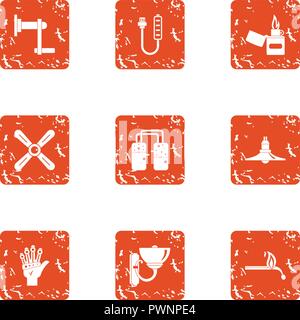 Combustion icons set, grunge style Stock Vector