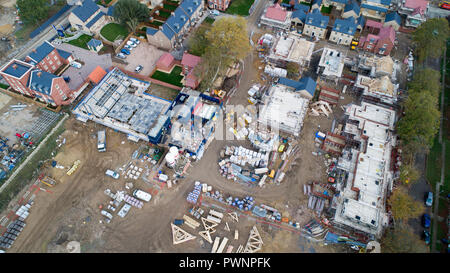 Aerial view of the new Crest Nicholson homes being built in Brampton,Cambs.The company put out a profit warning today.   Housebuilder Crest Nicholson has warned that profits will be lower than expected after buyers were put off by "political and economic uncertainties" as Brexit looms.  It came as official figures showed annual house price growth in August slipped to a five-year low of 3.2%, with London the worst-performing region as prices fell by 0.2% year-on-year. Stock Photo