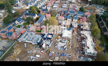 Aerial view of the new Crest Nicholson homes being built in Brampton,Cambs.The company put out a profit warning today.   Housebuilder Crest Nicholson has warned that profits will be lower than expected after buyers were put off by "political and economic uncertainties" as Brexit looms.  It came as official figures showed annual house price growth in August slipped to a five-year low of 3.2%, with London the worst-performing region as prices fell by 0.2% year-on-year. Stock Photo