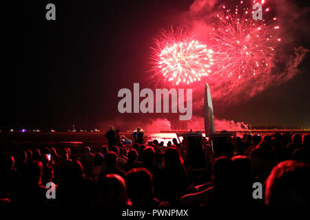 Fireworks on the beach in Tuscany, Italy. Stock Photo