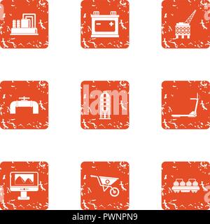 Grease icons set, grunge style Stock Vector