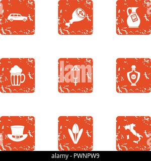 Romantic spot icons set, grunge style Stock Vector