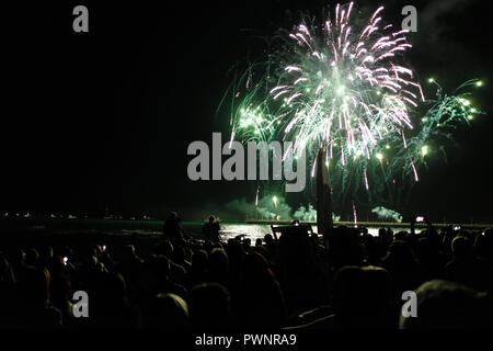 Fireworks on the beach in Tuscany, Italy. Stock Photo