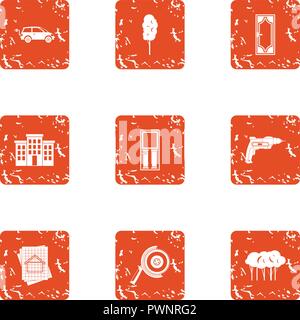 Engineering icons set, grunge style Stock Vector