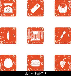 Head icons set, grunge style Stock Vector
