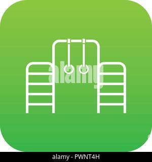 Horizontal bar with climbing rings and ladder icon digital green Stock Vector