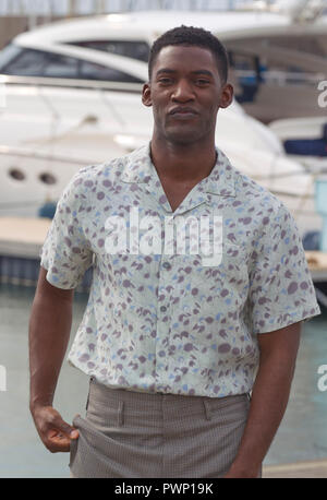 Cannes, France - October 16, 2018: MIPCOM with Actor Malachi Kirby for the TV Series 'Curfew' from Sky. A Reed MIDEM Event, MIPTV, TV, Television, Market, Trade, Content Trade Show, MIP, Mipjunior, | usage worldwide Stock Photo