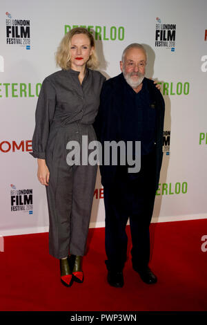 Manchester, UK. 17th October 2018. Actress Maxine Peake (left) who plays the character Nellie and Writer and director Mike Leigh arrive at the BFI London Film Festival premiere of Peterloo, at the Home complex in Manchester. Credit: Russell Hart/Alamy Live News Stock Photo