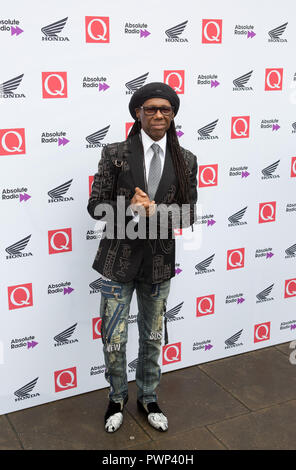 London, UK. 17th Oct, 2018. The Round House Chalk Farm  London Uk 17th august 2018 Nile Rogers arrives at the Q Awards 2018  in Association with Absolute Radio People In Picture: Nile Rogers Credit: Dean Fardell / Alamy Live News Feed / Alamy Live News Stock Photo