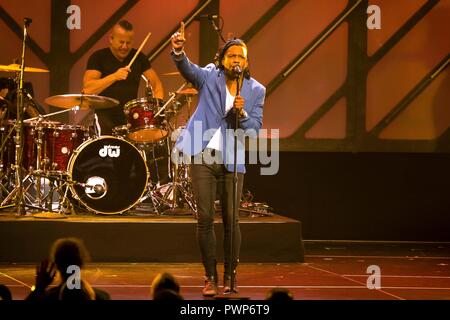Nashville, Tennessee, USA. 16th Oct, 2018. Newsboys United performing at  the 49th GMA Dove Awards were held at Lipscomb University's Allen Arena in  Nashville. Michael Tait and longtime members Duncan Phillips, Jeff