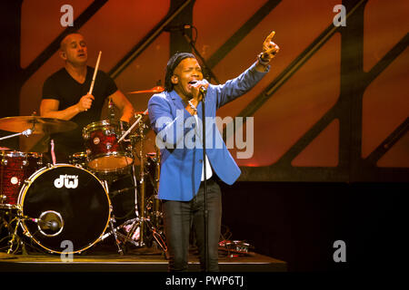 Nashville, Tennessee, USA. 16th Oct, 2018. Newsboys United performing at  the 49th GMA Dove Awards were held at Lipscomb University's Allen Arena in  Nashville. Michael Tait and longtime members Duncan Phillips, Jeff