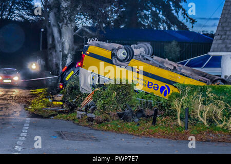 Co Tyrone, Ireland. 17th Oct 2018. Children from a special needs school were involved in a road accident on Wednesday when their school bus was in a crash with another vehicle. those to be rescued also included three adults and are in hospital after the crash on the Knockmany Road at the junction with the Ballymagowan Road between Augher and Clogher, Co Tyrone. Credit: Mark Winter / Alamy Live News Stock Photo