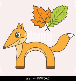 Cartoon fox for kids. Illustration for children. Flat design. Animal in minimalism style. Series of semicircular animals Stock Vector
