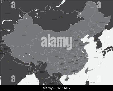 Black and white map of China vector illustration for your design Stock Vector