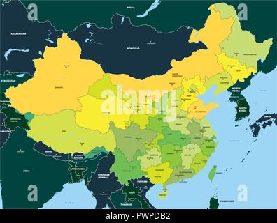 Color map of China detailed vector illustration Stock Vector
