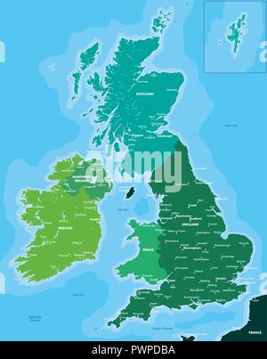 Color map of Great Britain and Ireland detailed vector illustration Stock Vector