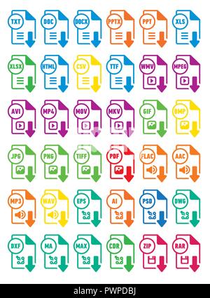 Icons download extension files for web design Stock Vector