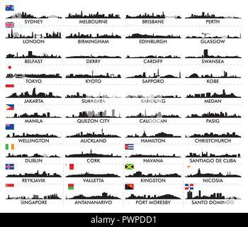 City skyline Australia and the Island country big set of vector city silhouettes Stock Vector
