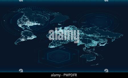 Сommunicative map of the world in isometry detailed vector illustration Stock Vector