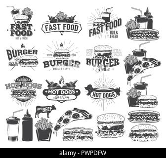 Fast Food Label, Logos and design elements template for your logo design Stock Vector