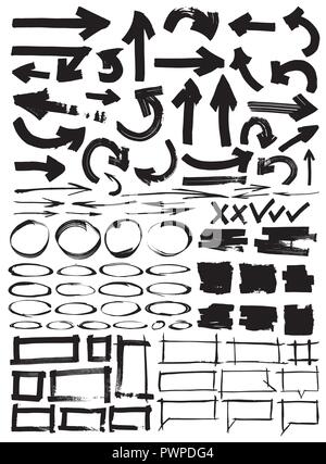 Hand drawn arrows, circles and frame template for your design Stock Vector