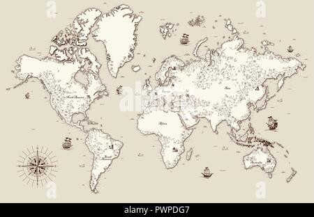 High detailed, Old world map with decorative elements template for your design Stock Vector