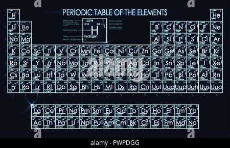 Neon periodic table of the elements template for your design Stock Vector