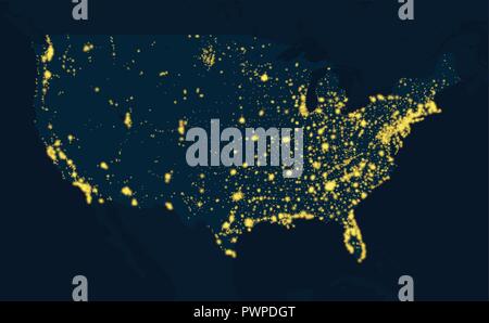 Night Map United States of America vector illustration for your design Stock Vector