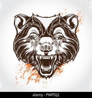 Vector tattoo bear detailed illustration template for your design Stock Vector