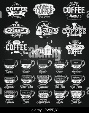 Coffee Label, logo and menu chalk drawing template for your logo design Stock Vector