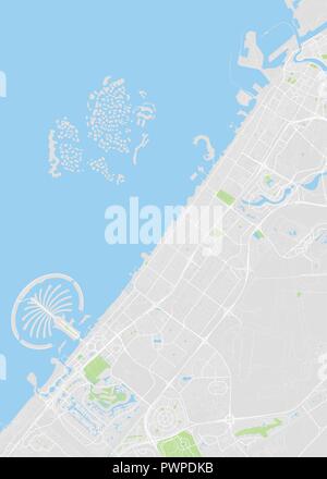 Dubai colored vector map detailed plan of the city, rivers and streets Stock Vector