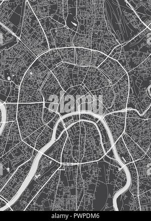 Moscow city plan, detailed vector map detailed plan of the city, rivers and streets Stock Vector