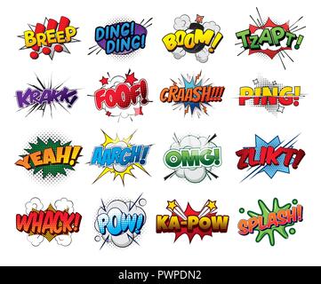 Set vector comic sound effects pop art style template for your design Stock Vector