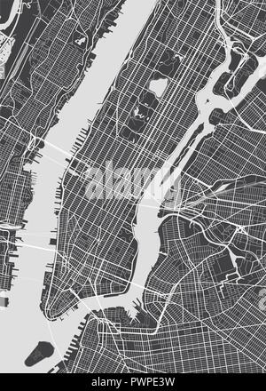 Vector detailed map New York detailed plan of the city, rivers and streets Stock Vector