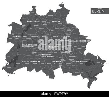 Vector map Berlin district detailed plan of the city, districts and neighborhoods Stock Vector