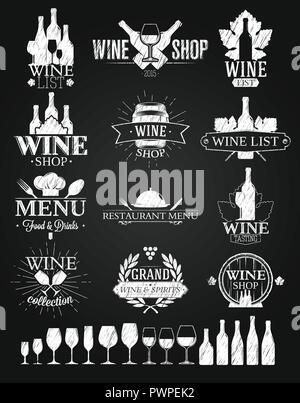 Wine Labels and Logos chalk drawing template for your logo design Stock Vector