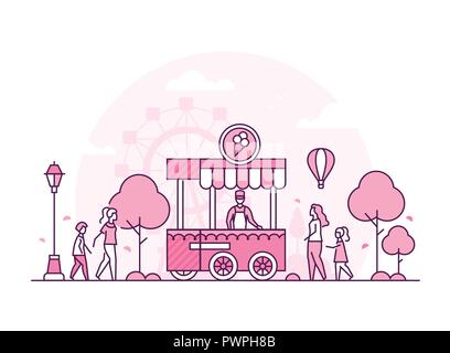Amusement park - thin line design style vector illustration Stock Vector
