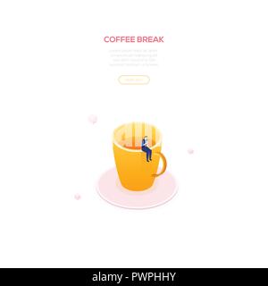 Coffee break - modern isometric vector web banner Stock Vector