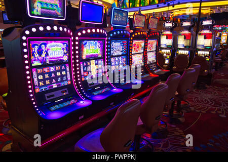Buffalo, USA-20 July, 2018: Niagara Casino hall with slot machines and roulette tables Stock Photo