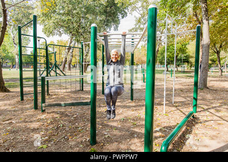 Fitness Senior Woman Stretching At Outdoor Gym, Healthy Lifestyle Old People. Stock Photo
