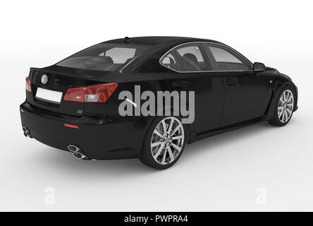 car isolated on white - black paint, transparent glass - back-right side view - 3d rendering Stock Photo