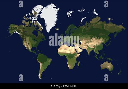 Coloured physical map of the world, view from space template for your design Stock Vector