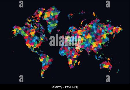 Decorative world map modern geometric pattern on dark background template for your design Stock Vector