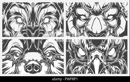 Eyes dangerous animals, tattoo style vector background template for your design Stock Vector