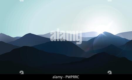 Landscape fog in the blue mountains vector illustration template for your design Stock Vector
